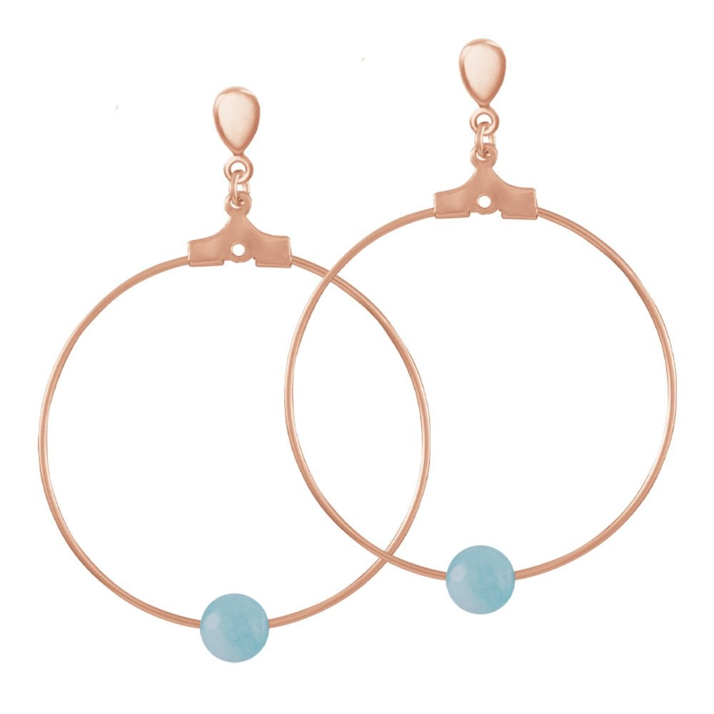 Stylistic Blue Agate Rose Gold Tone Drop Hoop Clip On Earrings
