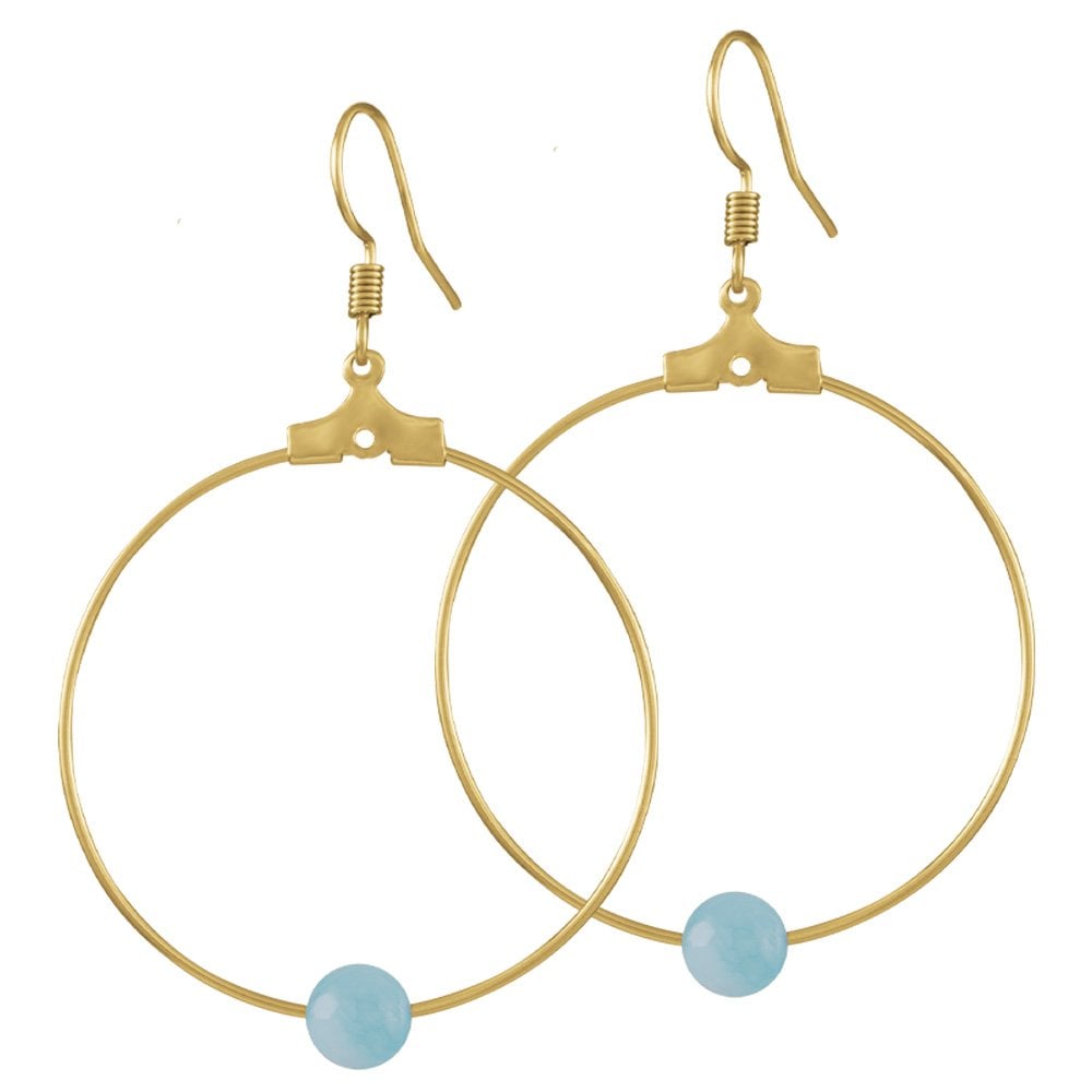 Stylistic Blue Agate Gold Tone Drop Hoop Pierced Earrings