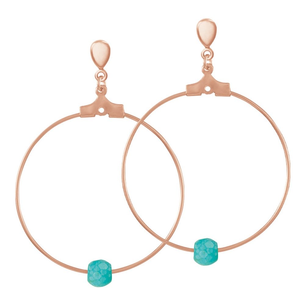 Stylistic Turquoise Howlite Rose Gold Tone Hoop Clip On Earrings