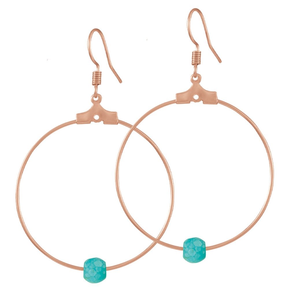 Stylistic Turquoise Howlite Rose Gold Tone Hoop Pierced Earrings