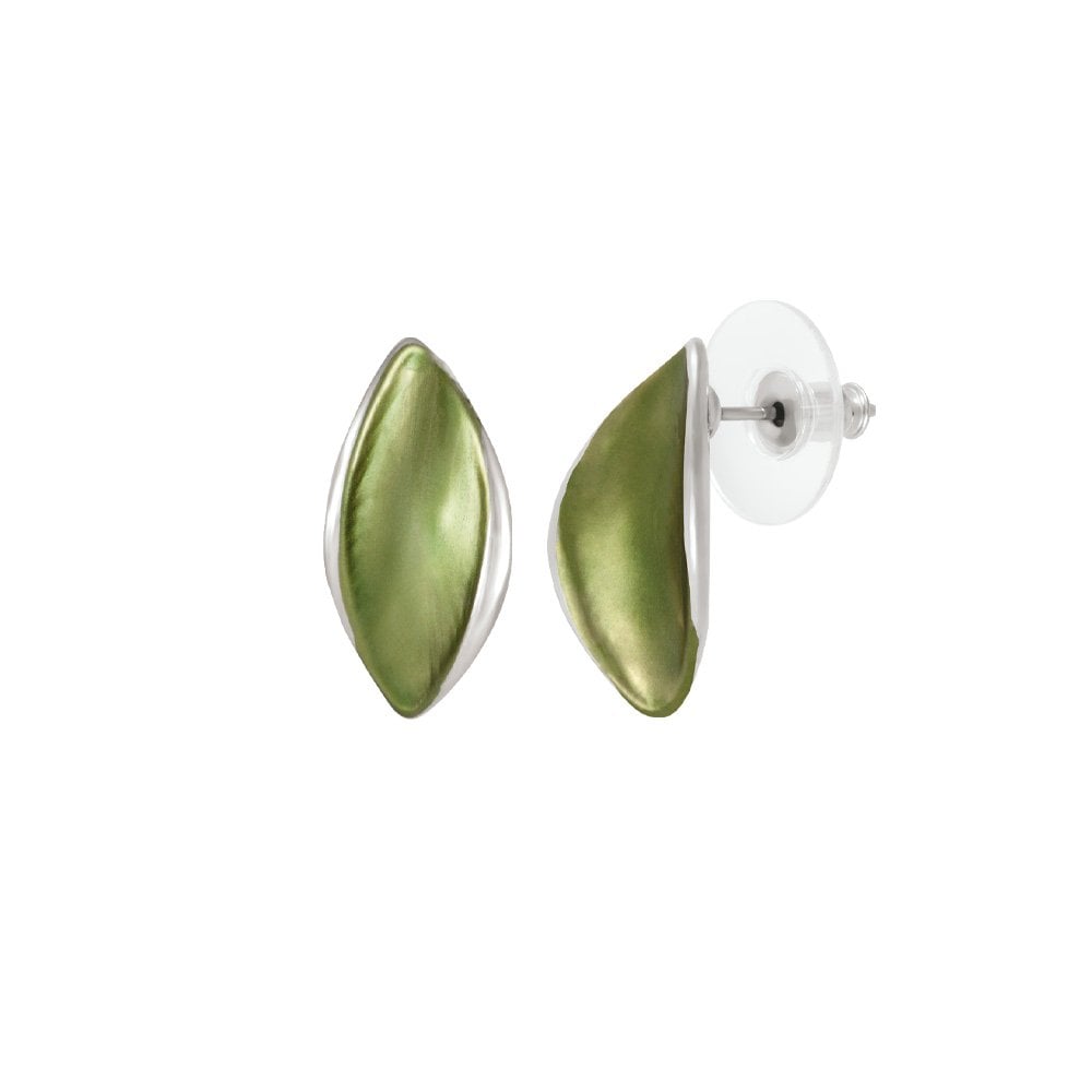 Haven Olive Green Enamel Silver Tone Stud Pierced Earrings