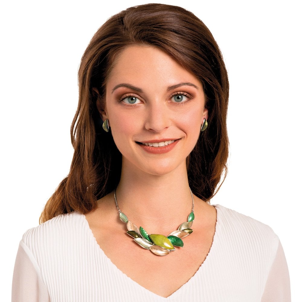 Haven Olive Green Enamel Silver Tone Stud Pierced Earrings