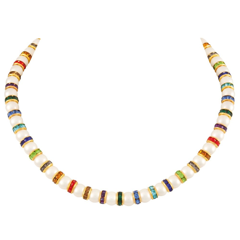 Kaleidoscope Multicoloured Crystal Shell Pearl Gold Tone Statement Necklace