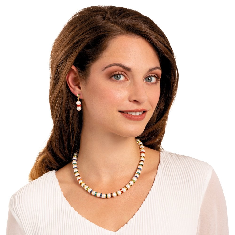 Kaleidoscope Multicoloured Crystal Shell Pearl Gold Tone Statement Necklace