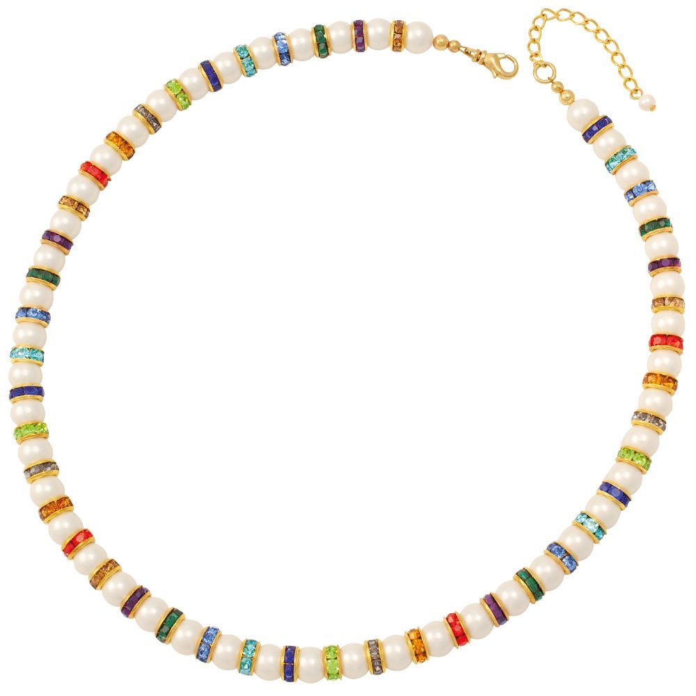Kaleidoscope Multicoloured Crystal Shell Pearl Gold Tone Statement Necklace