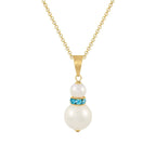 Alpine Aquamarine Crystal White Shell Pearl Gold Tone Pendant