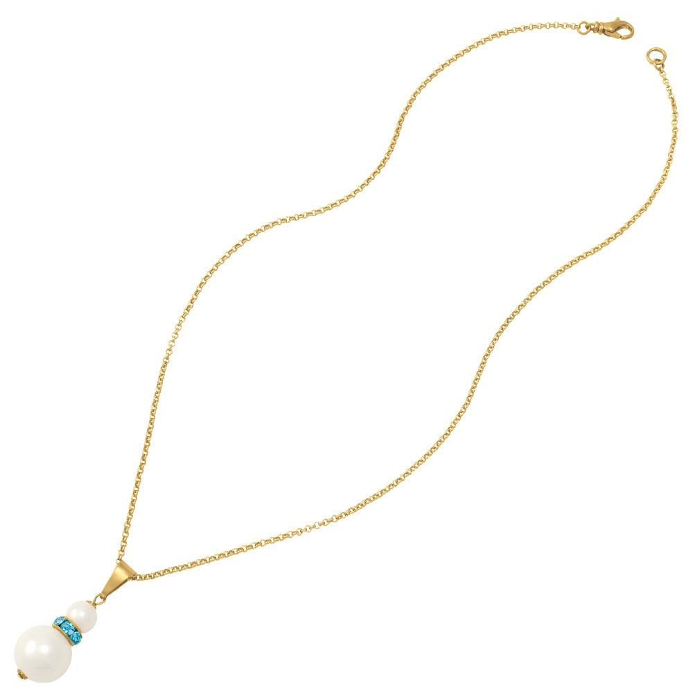 Alpine Aquamarine Crystal White Shell Pearl Gold Tone Pendant