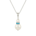 Alpine Aquamarine Crystal White Shell Pearl Silver Tone Pendant
