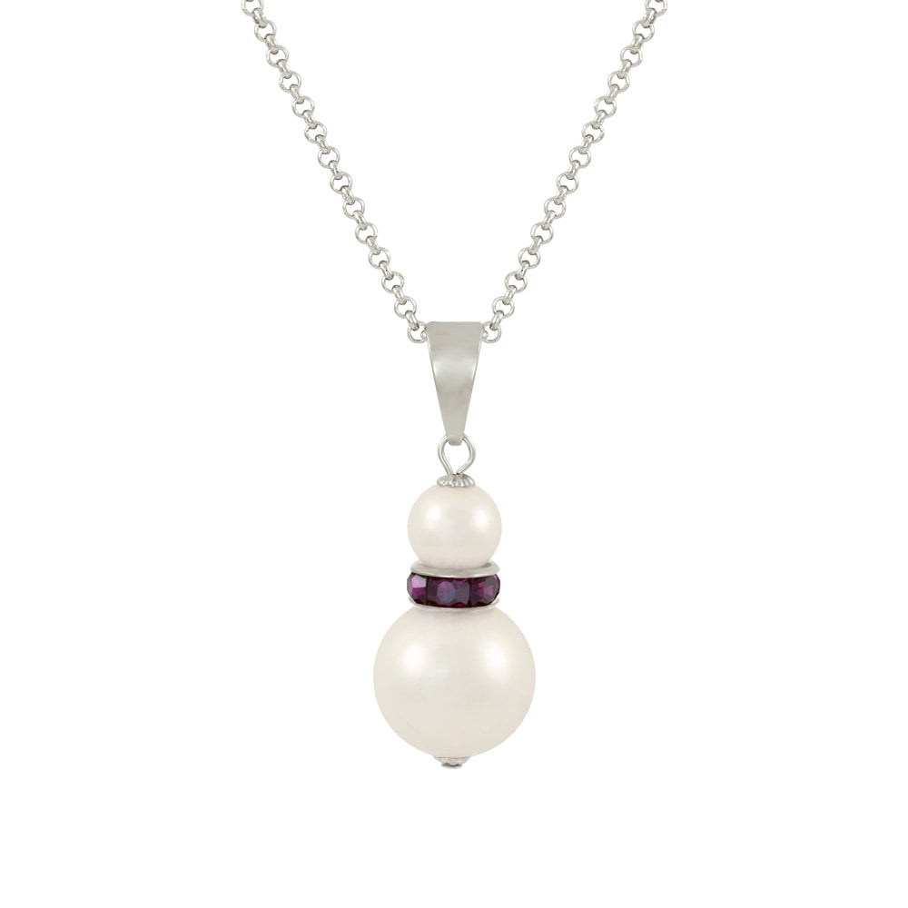 Alpine Amethyst Crystal White Shell Pearl Silver Tone Pendant