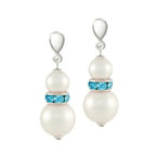 Alpine Aquamarine Crystal Shell Pearl Silver Tone Drop Clip On Earrings