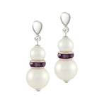Alpine Amethyst Crystal Shell Pearl Silver Tone Drop Clip On Earrings