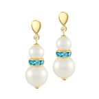 Alpine Aquamarine Crystal Shell Pearl Gold Tone Drop Pierced Earrings