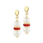 Kaleidoscope Red Crystal Shell Pearl Gold Tone Drop Pierced Earrings
