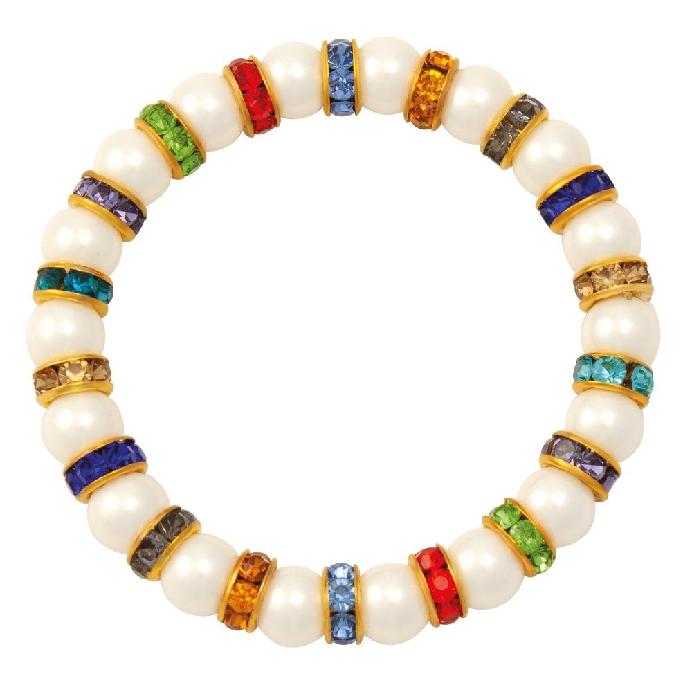 Kaleidoscope Multicoloured Crystal Shell Pearl Gold Tone Stretch Bracelet
