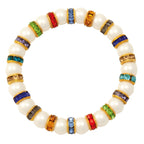 Kaleidoscope Multicoloured Crystal Shell Pearl Gold Tone Stretch Bracelet