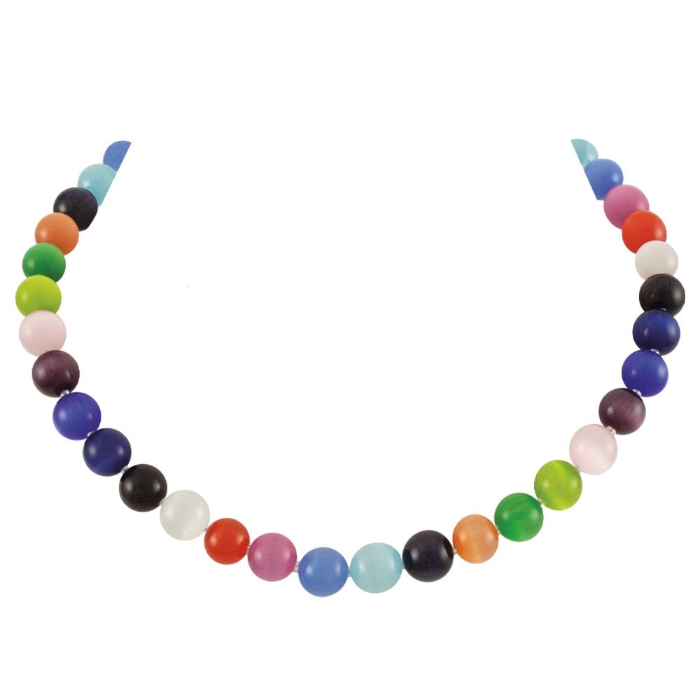 Melody Multicoloured Cats Eye Beaded Silver Tone Necklace