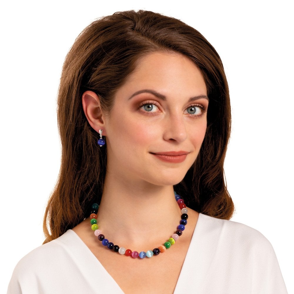 Melody Multicoloured Cats Eye Beaded Silver Tone Necklace