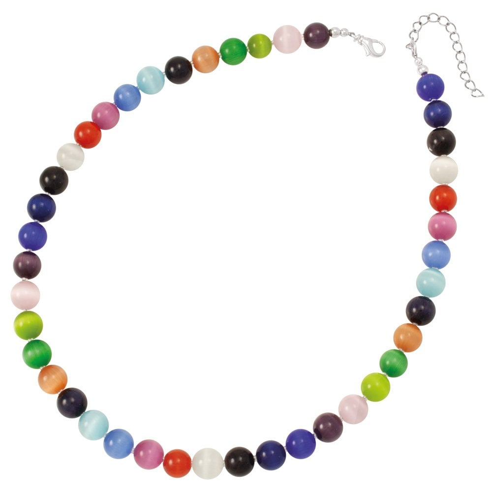 Melody Multicoloured Cats Eye Beaded Silver Tone Necklace