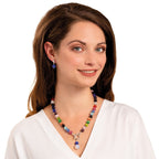 Melody Multicoloured Cats Eye Beaded Silver Tone Toggle Necklace