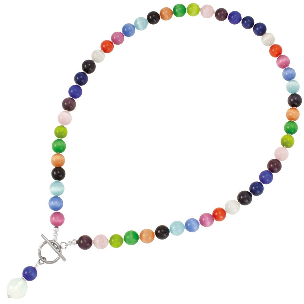 Melody Multicoloured Cats Eye Beaded Silver Tone Toggle Necklace