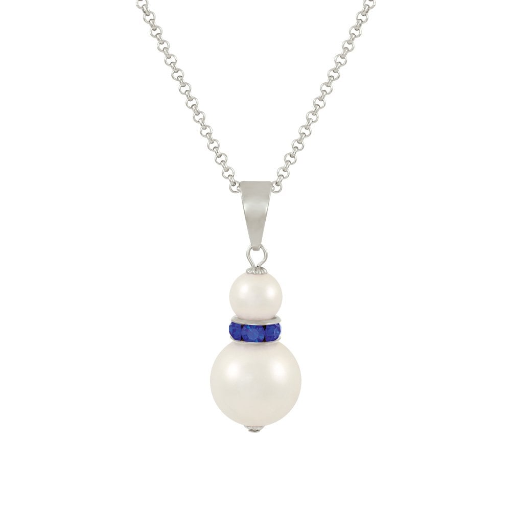 Alpine Sapphire Blue Crystal White Shell Pearl Silver Tone Pendant