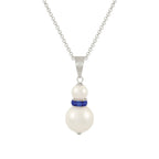 Alpine Sapphire Blue Crystal White Shell Pearl Silver Tone Pendant