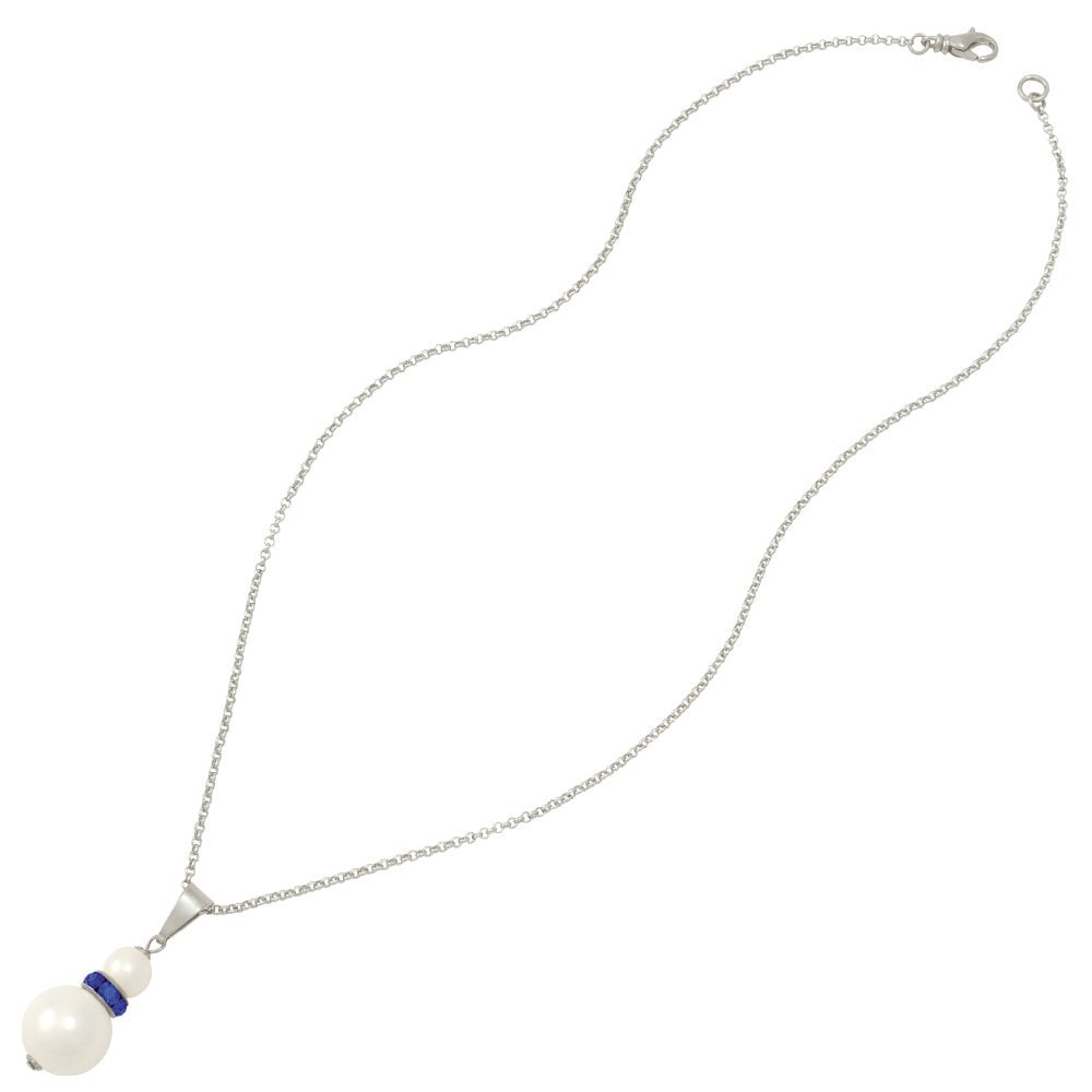 Alpine Sapphire Blue Crystal White Shell Pearl Silver Tone Pendant