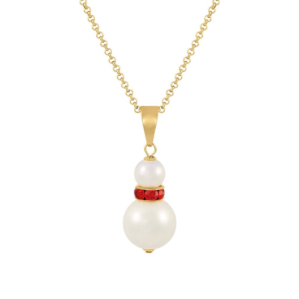 Alpine Red Crystal White Shell Pearl Gold Tone Pendant