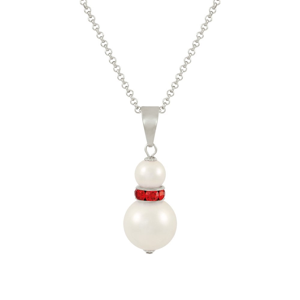 Alpine Red Crystal White Shell Pearl Silver Tone Pendant