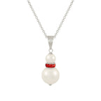 Alpine Red Crystal White Shell Pearl Silver Tone Pendant