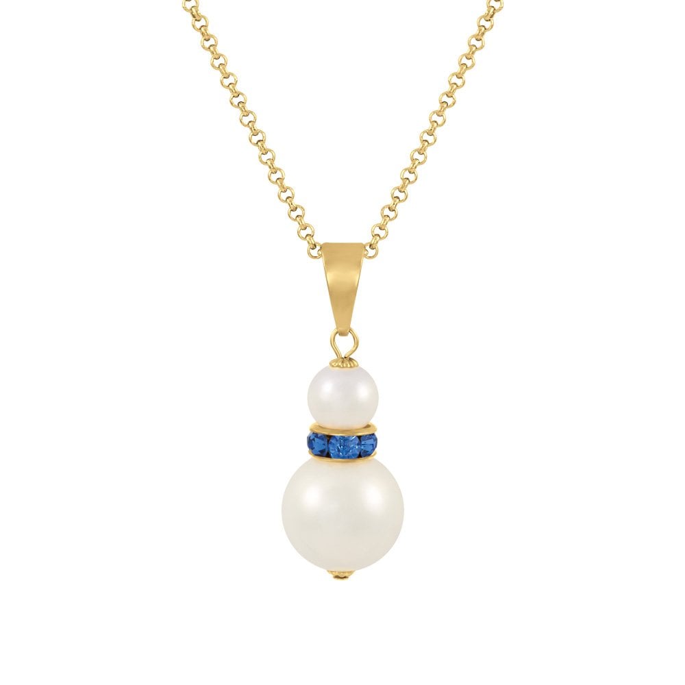 Alpine Lt Sapphire Blue Crystal White Shell Pearl Gold Tone Pendant