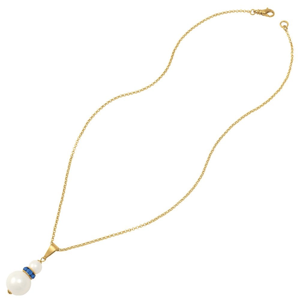 Alpine Lt Sapphire Blue Crystal White Shell Pearl Gold Tone Pendant