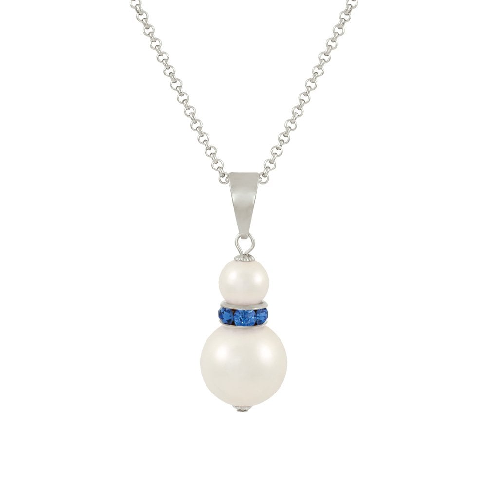 Alpine Lt Sapphire Blue Crystal White Shell Pearl Silver Tone Pendant