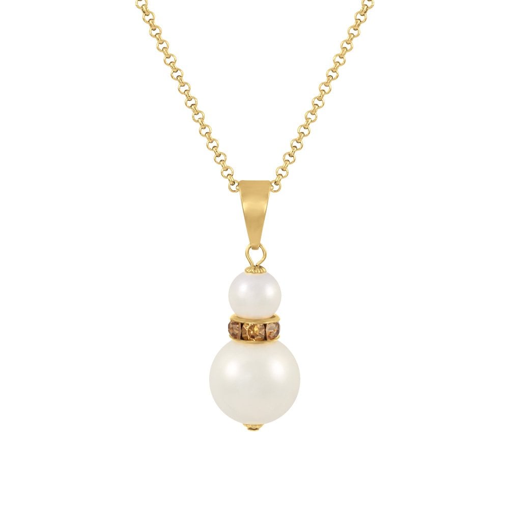 Alpine Lt Colorado Topaz Crystal White Shell Pearl Gold Tone Pendant