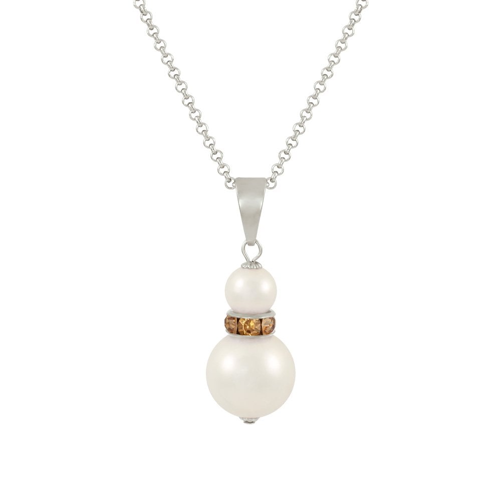Alpine Lt Colorado Topaz Crystal White Shell Pearl Silver Tone Pendant