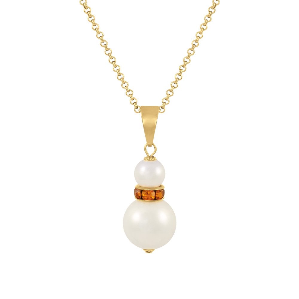 Alpine Topaz Crystal White Shell Pearl Gold Tone Pendant