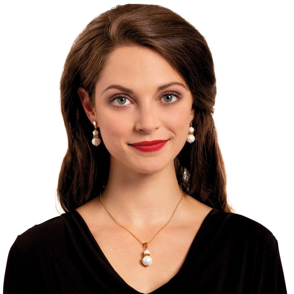 Alpine Topaz Crystal White Shell Pearl Gold Tone Pendant