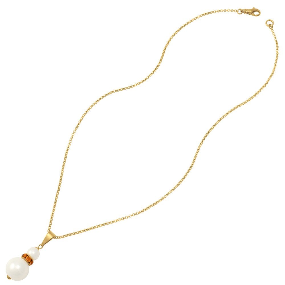 Alpine Topaz Crystal White Shell Pearl Gold Tone Pendant