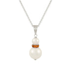 Alpine Topaz Crystal White Shell Pearl Silver Tone Pendant
