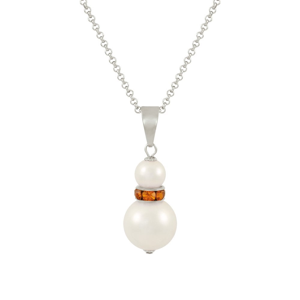 Alpine Topaz Crystal White Shell Pearl Silver Tone Pendant