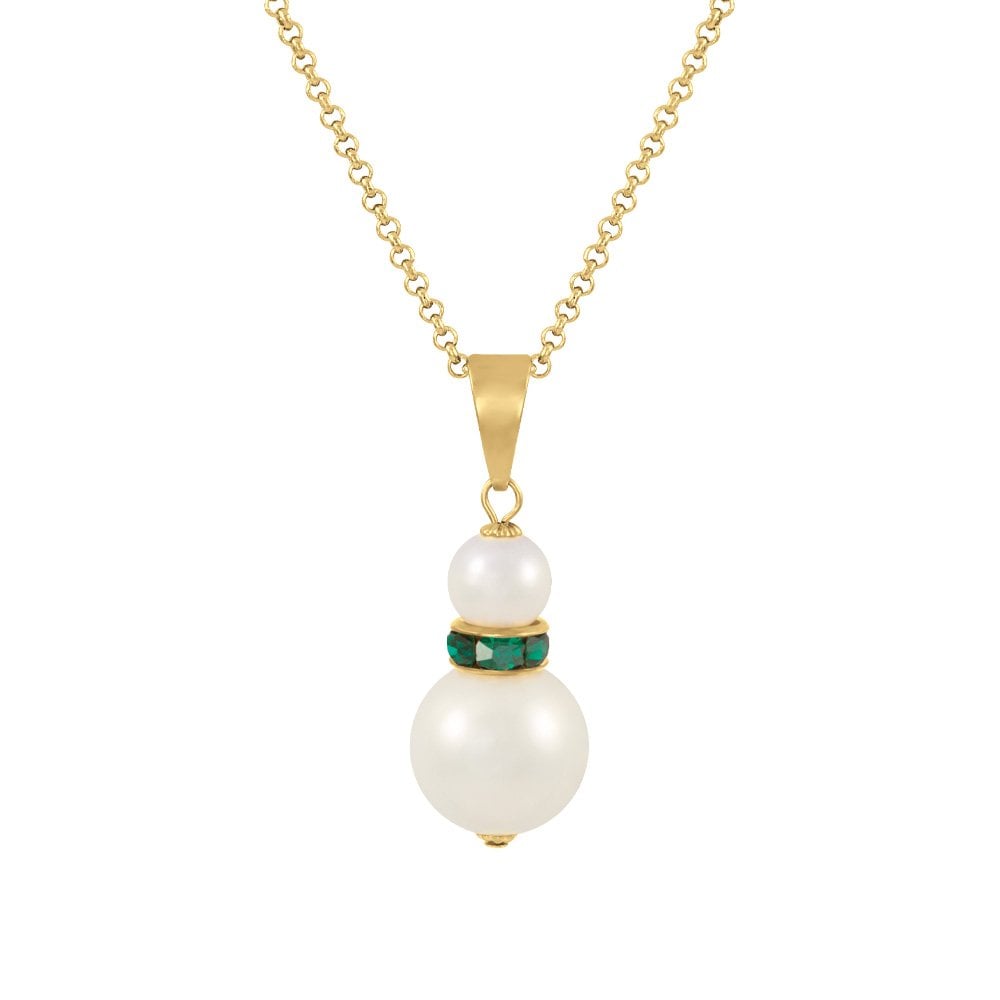 Alpine Emerald Green Crystal White Shell Pearl Gold Tone Pendant
