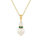 Alpine Emerald Green Crystal White Shell Pearl Gold Tone Pendant
