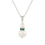 Alpine Emerald Green Crystal White Shell Pearl Silver Tone Pendant