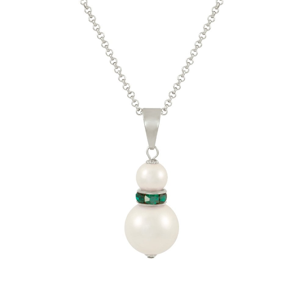 Alpine Emerald Green Crystal White Shell Pearl Silver Tone Pendant
