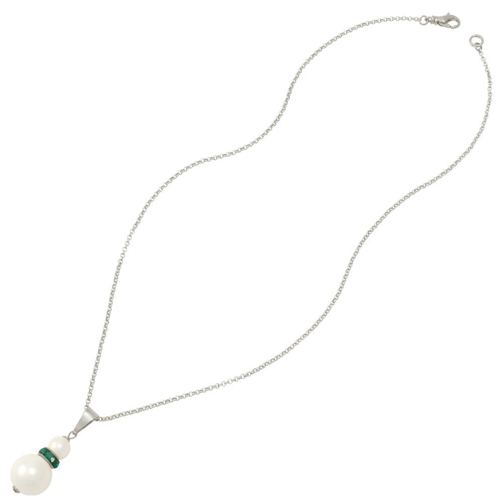 Alpine Emerald Green Crystal White Shell Pearl Silver Tone Pendant
