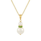 Alpine Peridot Crystal White Shell Pearl Gold Tone Pendant