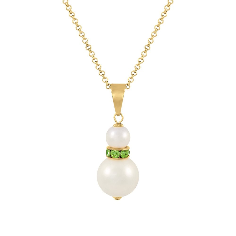 Alpine Peridot Crystal White Shell Pearl Gold Tone Pendant