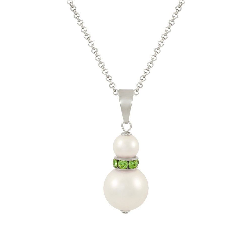 Alpine Peridot Crystal White Shell Pearl Silver Tone Pendant