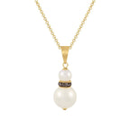 Alpine Black Diamond Crystal White Shell Pearl Gold Tone Pendant