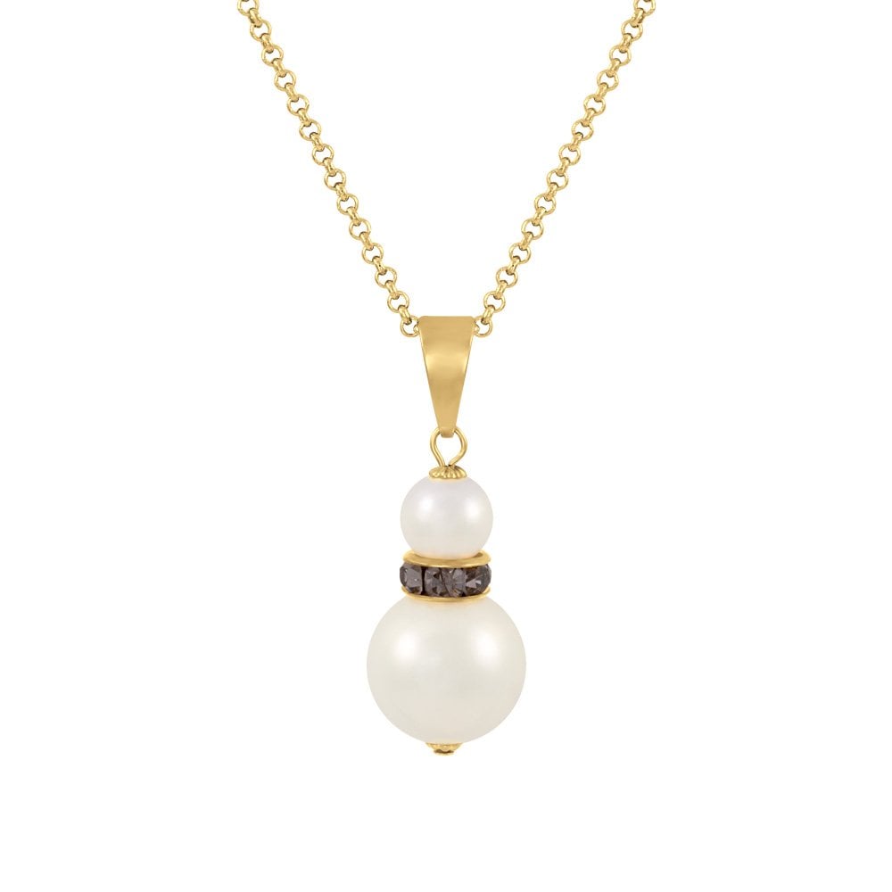 Alpine Black Diamond Crystal White Shell Pearl Gold Tone Pendant
